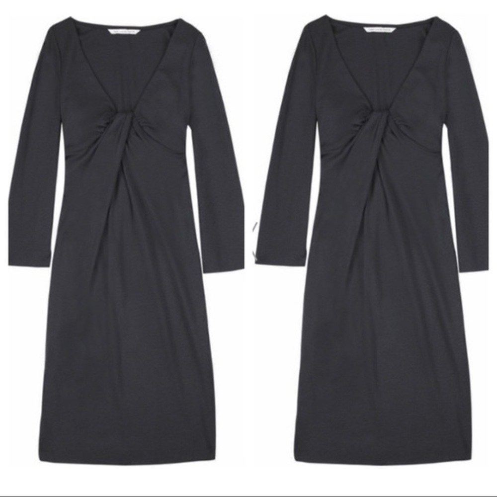 Marks Spencer‎ Black Midi Dress Long Sleeve Twist Front Career Cocktail